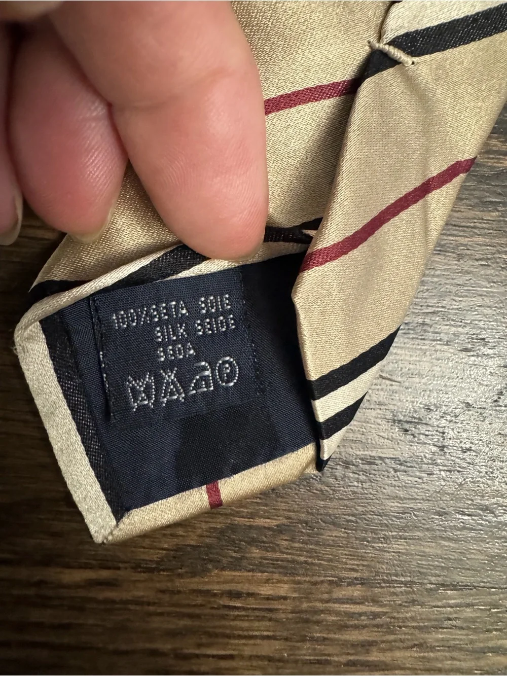 Burberry Beige Tie with Black and Red Diagonal Stripes